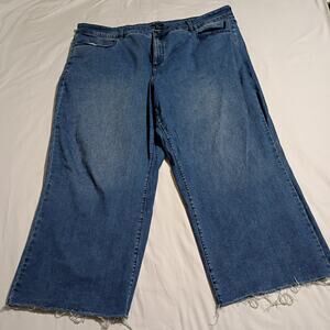 Universal Standard Women's 28 Raw-Hem Cropped Medium Wash Denim Jeans wide leg